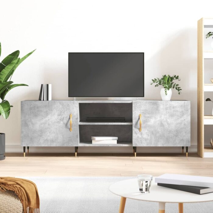 Meuble TV gris béton 150x30x50 cm bois d'ingénierie – Image 1