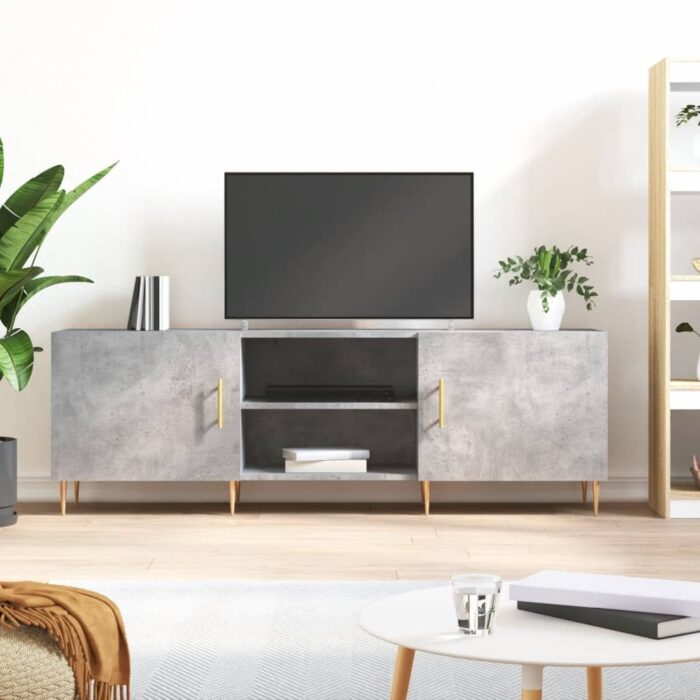Meuble TV gris béton 150x30x50 cm bois d'ingénierie – Image 1
