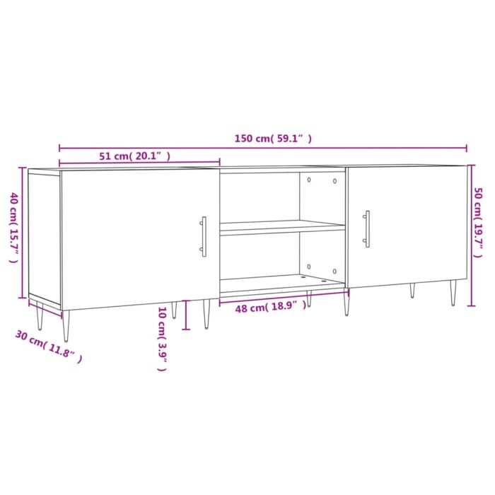 Meuble TV chêne fumé 150x30x50 cm bois d'ingénierie – Image 10
