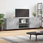 Meuble TV gris béton 150x30x50 cm bois d'ingénierie