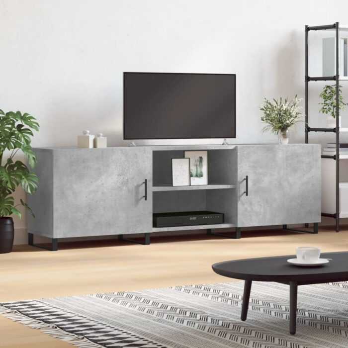 Meuble TV gris béton 150x30x50 cm bois d'ingénierie – Image 1