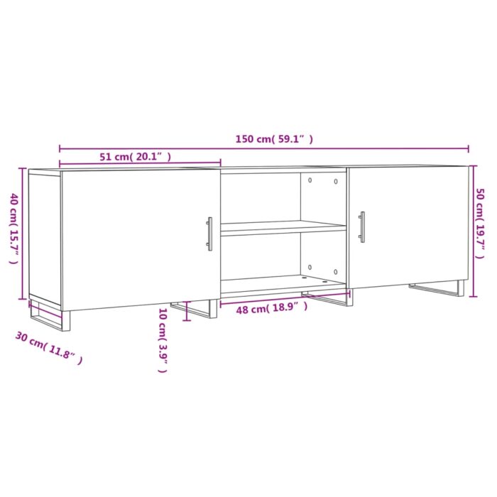 Meuble TV gris béton 150x30x50 cm bois d'ingénierie – Image 10