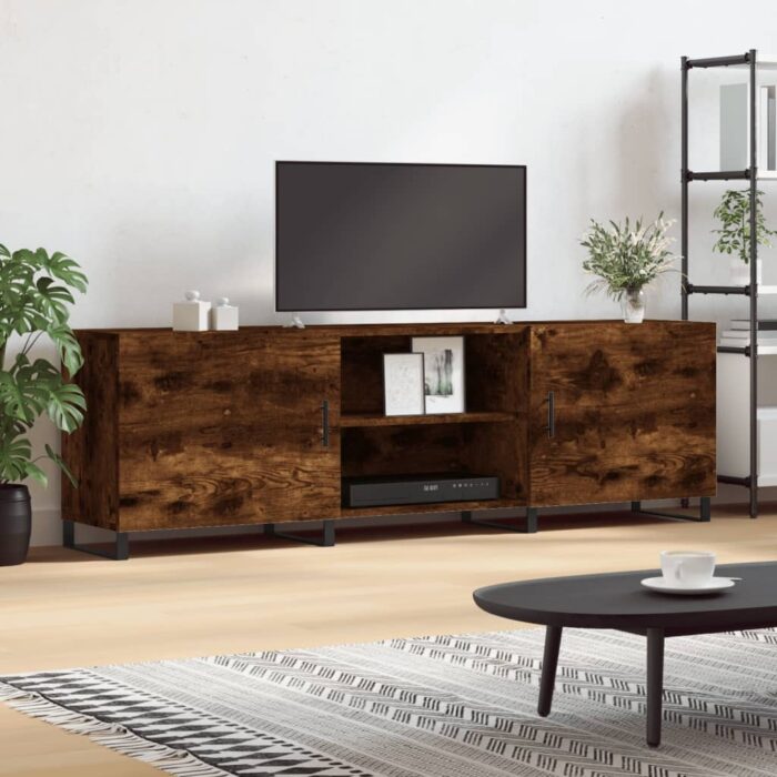 Meuble TV chêne fumé 150x30x50 cm bois d'ingénierie – Image 1