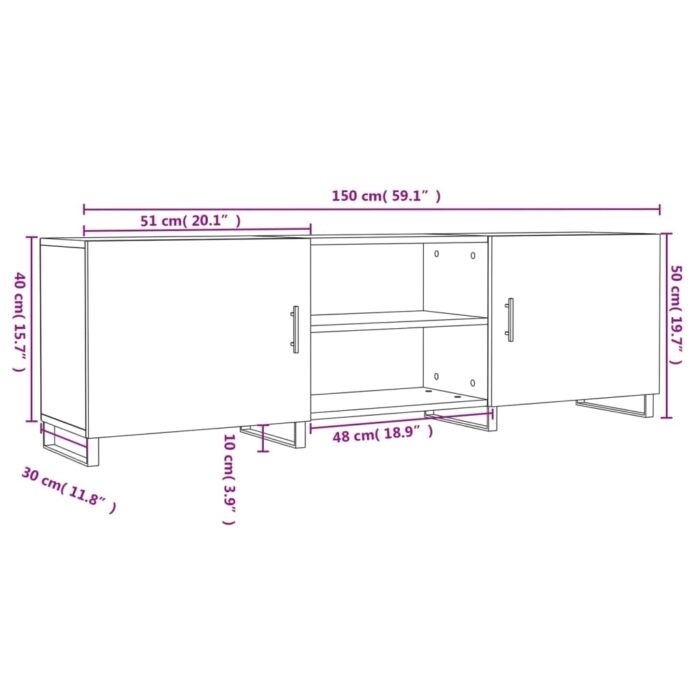 Meuble TV sonoma gris 150x30x50 cm bois d'ingénierie – Image 10