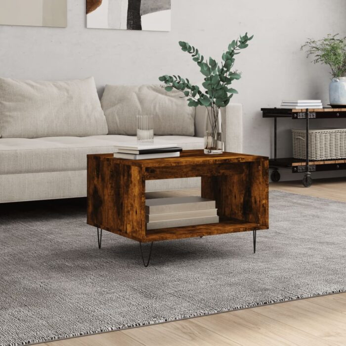 Table basse chêne fumé 60x50x40 cm bois d'ingénierie – Image 1