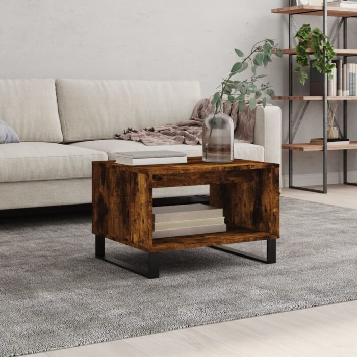 Table basse chêne fumé 60x50x40 cm bois d'ingénierie – Image 1