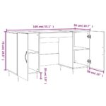 Bureau gris béton 140x50x75 cm bois d'ingénierie – Image 10