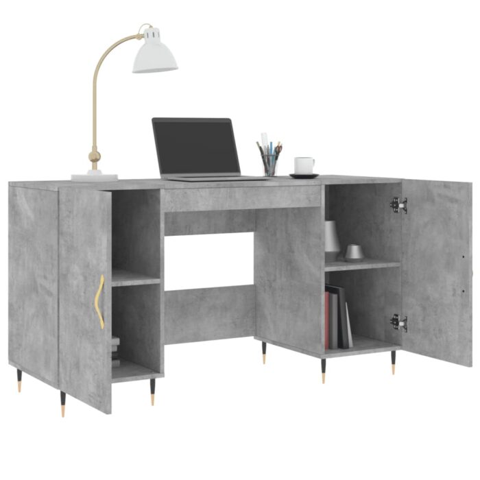 Bureau gris béton 140x50x75 cm bois d'ingénierie – Image 2