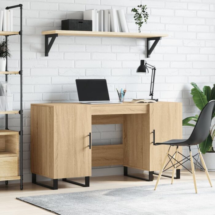 Bureau chêne sonoma 140x50x75 cm bois d'ingénierie – Image 1