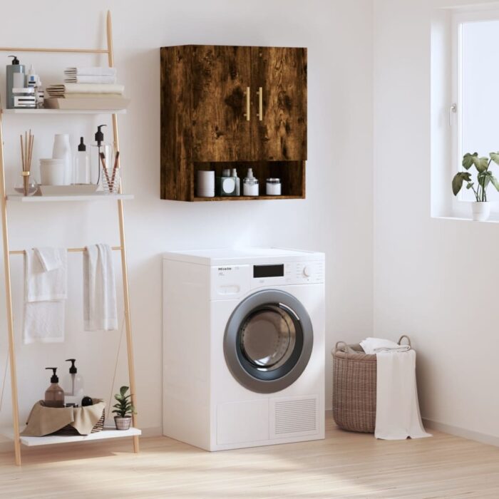 Armoire murale chêne fumé 60x31x70 cm bois d'ingénierie – Image 1