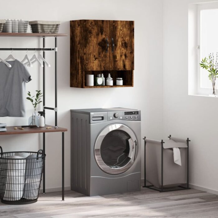 Armoire murale chêne fumé 60x31x70 cm bois d'ingénierie – Image 1