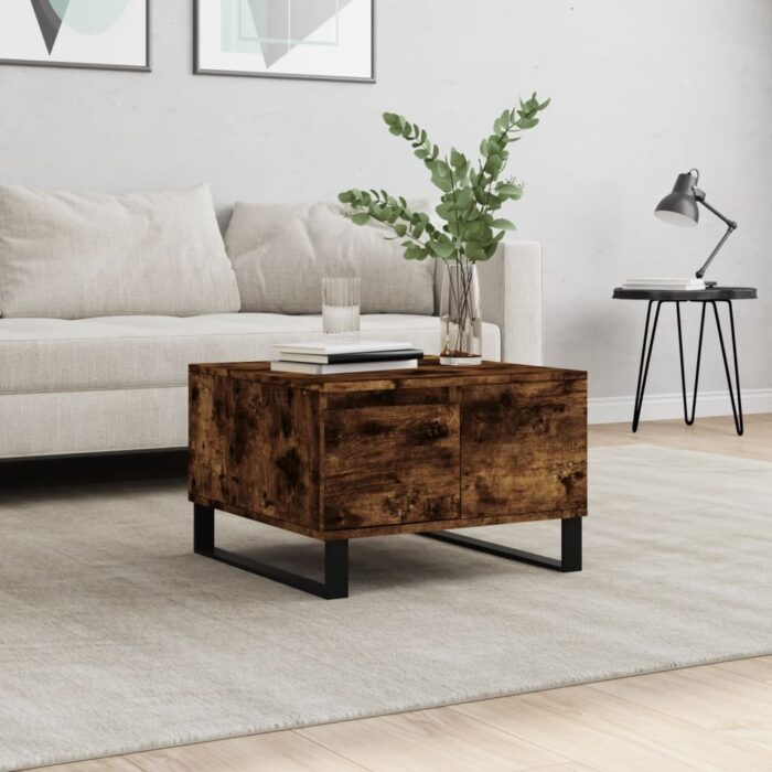 Table basse chêne fumé 55x55x36,5 cm bois d'ingénierie – Image 1