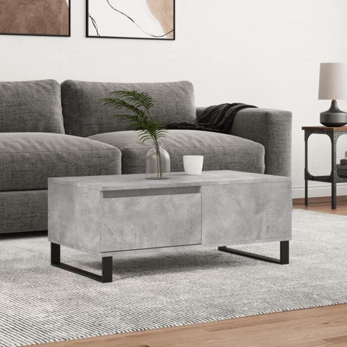 Table basse Gris béton 90x50x36,5 cm Bois d'ingénierie – Image 1