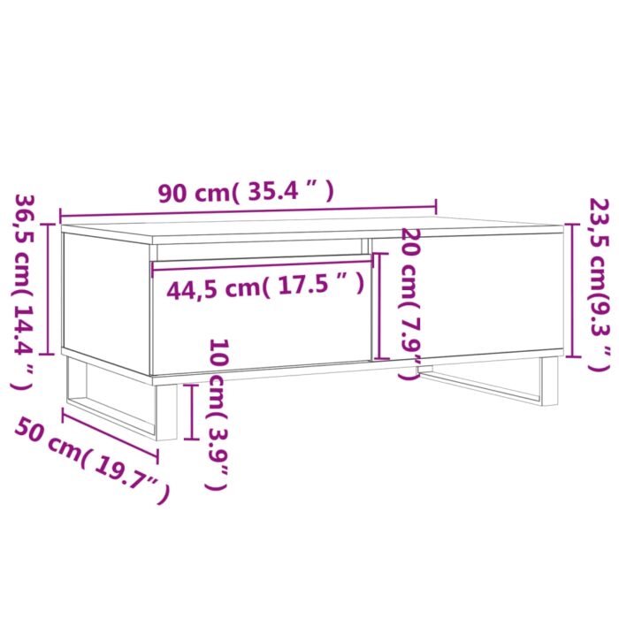 Table basse Gris béton 90x50x36,5 cm Bois d'ingénierie – Image 9