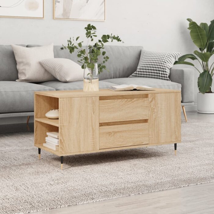 Table basse chêne sonoma 102x44,5x50 cm bois d'ingénierie – Image 1