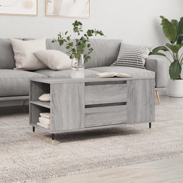 Table basse sonoma gris 102x44,5x50 cm bois d'ingénierie – Image 1