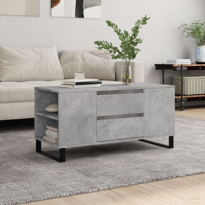 Table basse gris béton 102x44,5x50 cm bois d'ingénierie – Image 1