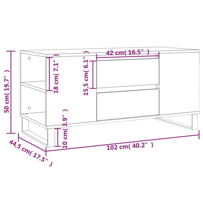Table basse sonoma gris 102x44,5x50 cm bois d'ingénierie – Image 9
