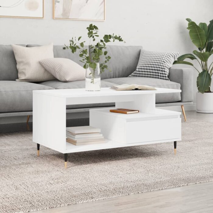 Table basse Blanc 90x49x45 cm Bois d'ingénierie – Image 1