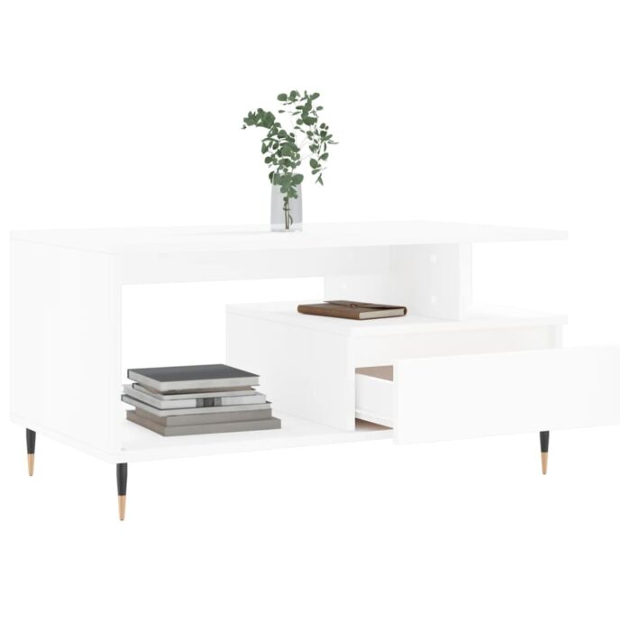 Table basse Blanc 90x49x45 cm Bois d'ingénierie – Image 2