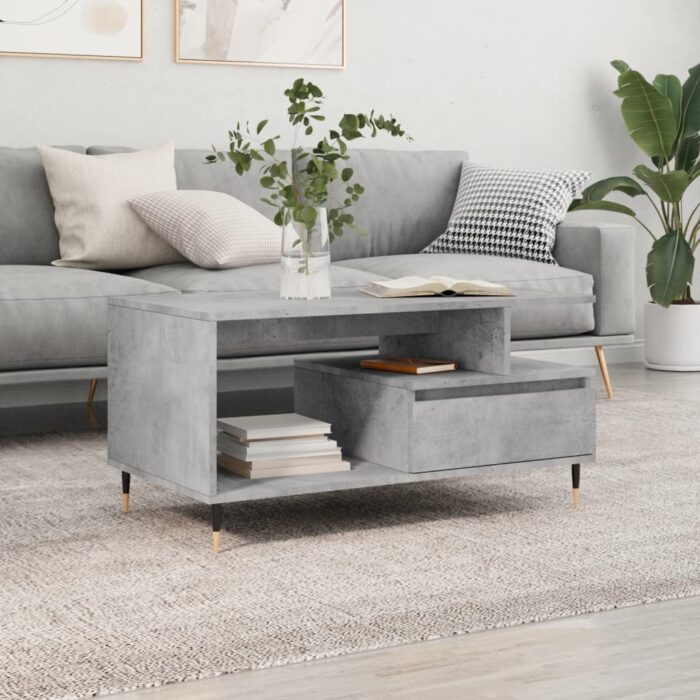 Table basse Gris béton 90x49x45 cm Bois d'ingénierie – Image 1