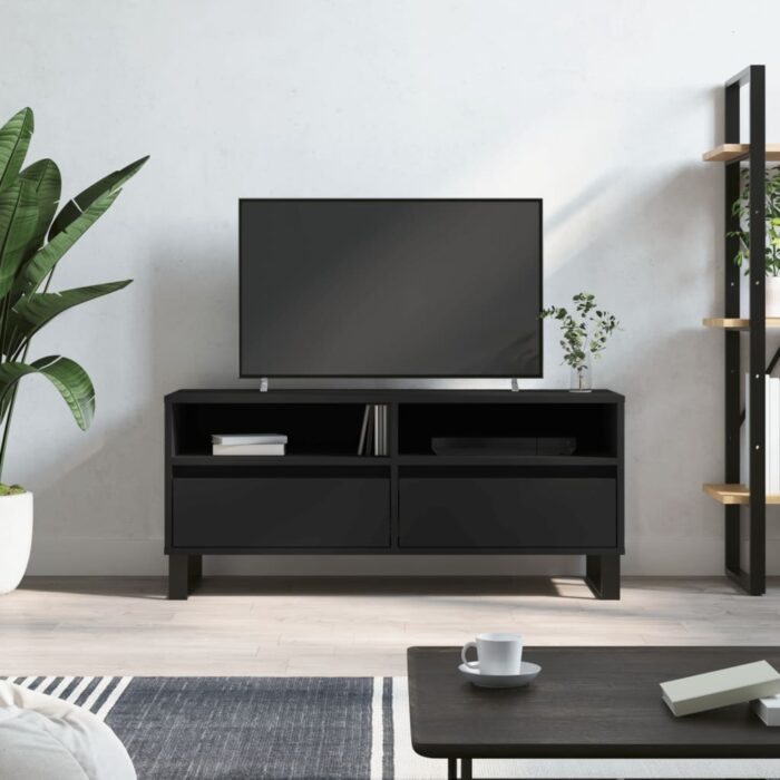 Meuble TV noir 100x34,5x44,5 cm bois d'ingénierie – Image 1