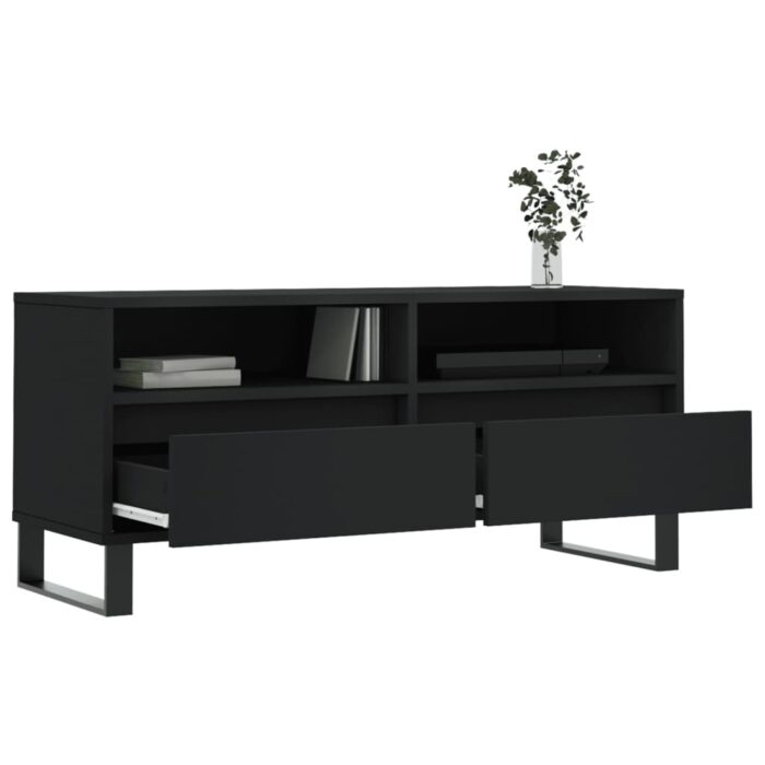 Meuble TV noir 100x34,5x44,5 cm bois d'ingénierie – Image 2
