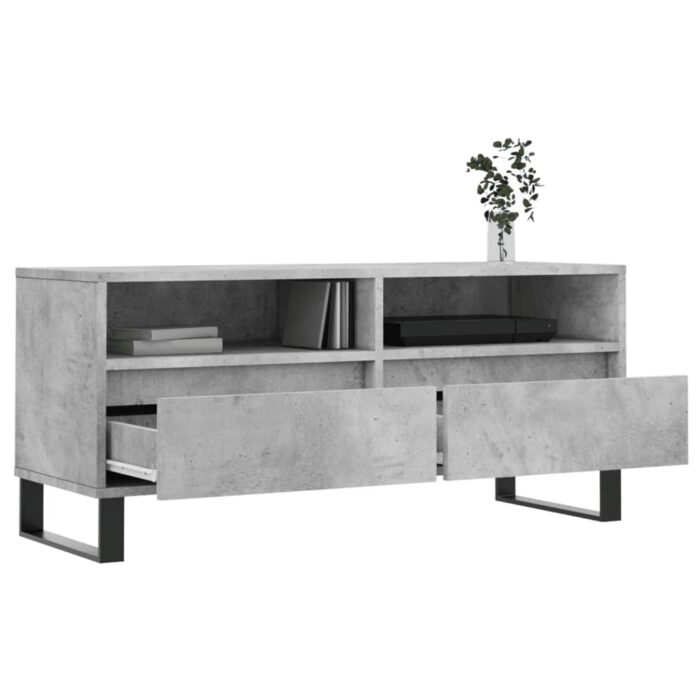 Meuble TV gris béton 100x34,5x44,5 cm bois d'ingénierie – Image 2