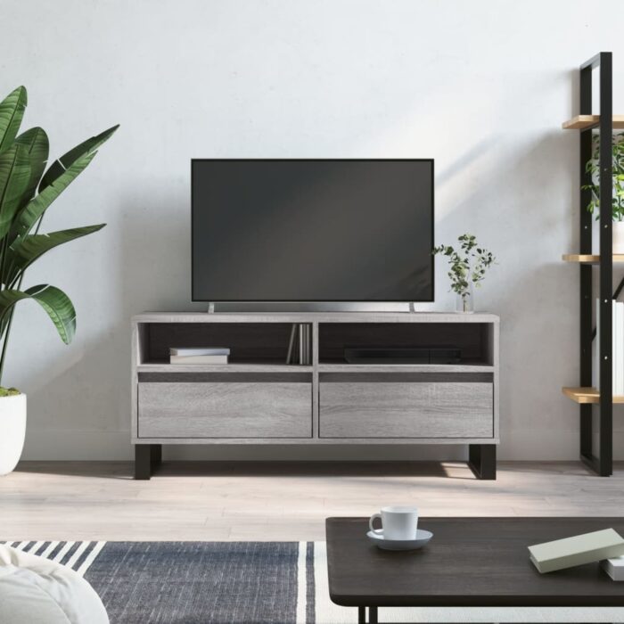 Meuble TV sonoma gris 100x34,5x44,5 cm bois d'ingénierie – Image 1