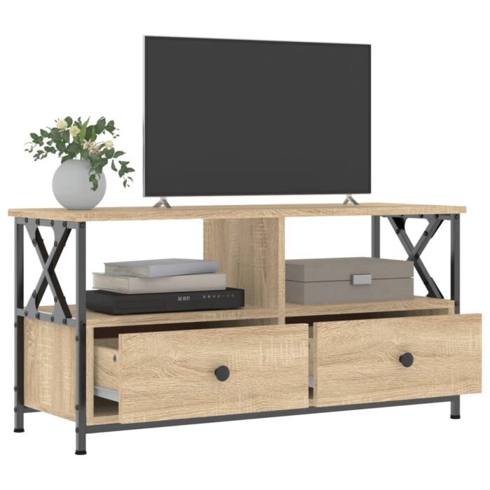 Meuble TV chêne sonoma 90x33x45 cm bois d'ingénierie et fer – Image 2