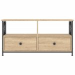 Meuble TV chêne sonoma 90x33x45 cm bois d'ingénierie et fer – Image 3