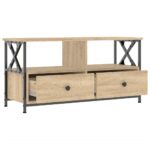 Meuble TV chêne sonoma 90x33x45 cm bois d'ingénierie et fer – Image 4