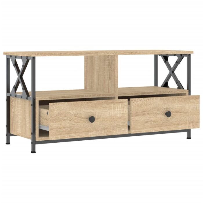 Meuble TV chêne sonoma 90x33x45 cm bois d'ingénierie et fer – Image 4