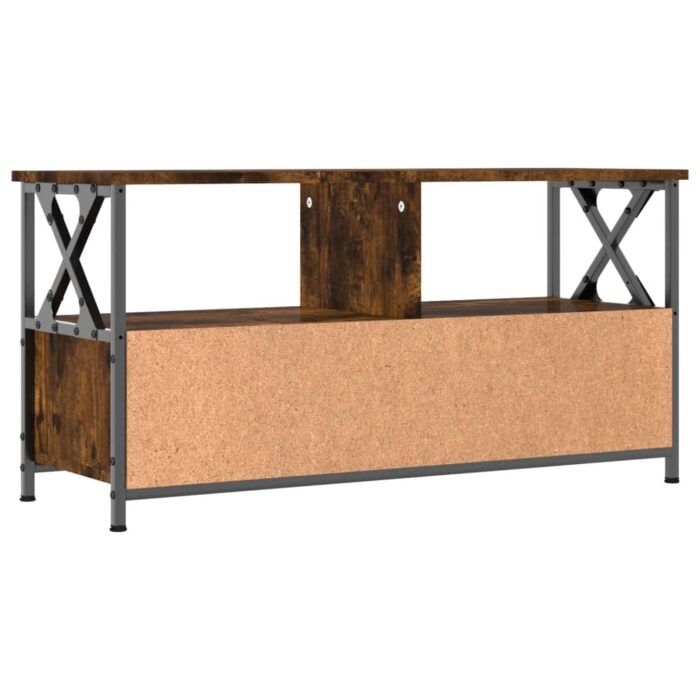 Meuble TV chêne fumé 90x33x45 cm bois d'ingénierie et fer – Image 6