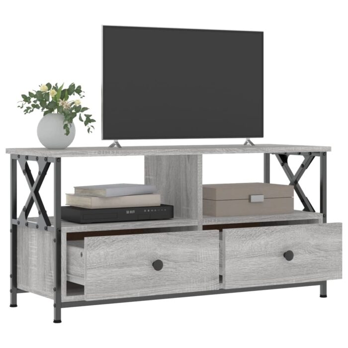 Meuble TV sonoma gris 90x33x45 cm bois d'ingénierie et fer – Image 2