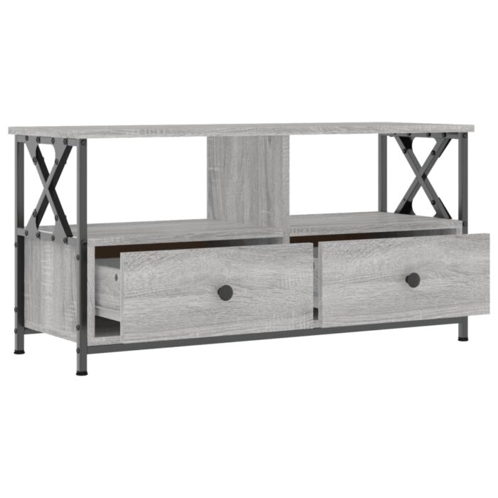 Meuble TV sonoma gris 90x33x45 cm bois d'ingénierie et fer – Image 4