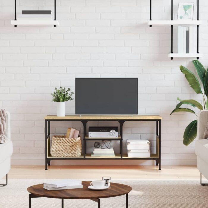 831799_1.jpg Meuble TV chêne sonoma 100x35x45 cm bois d'ingénierie et fer – Image 1