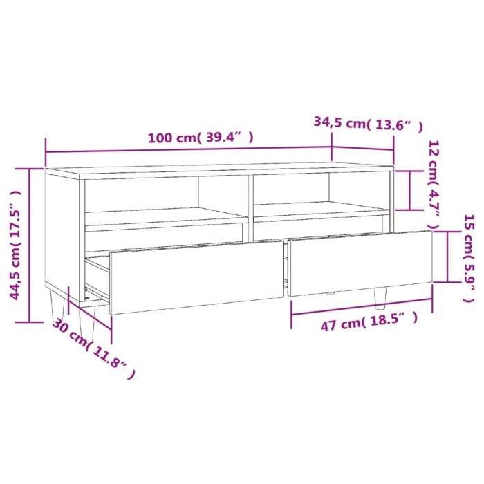 Meuble TV chêne sonoma 100x34,5x44,5 cm bois d'ingénierie – Image 8