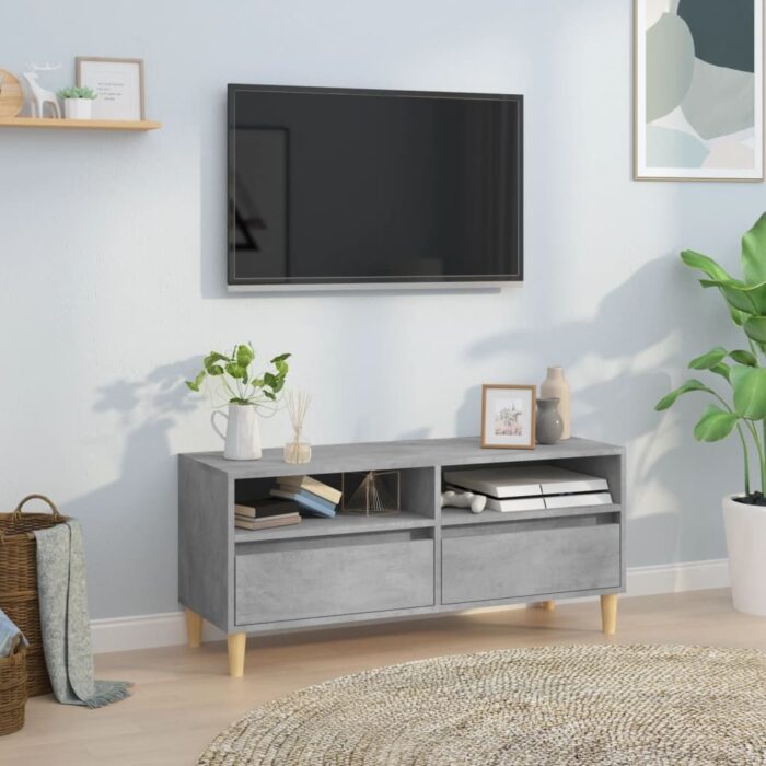 Meuble TV gris béton 100x34,5x44,5 cm bois d'ingénierie – Image 1
