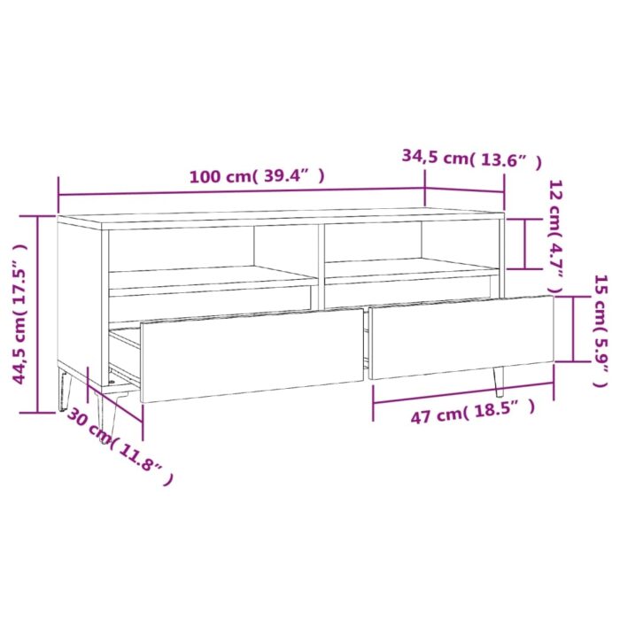 Meuble TV chêne sonoma 100x34,5x44,5 cm bois d'ingénierie – Image 8