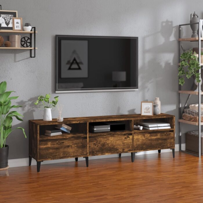 Meuble TV chêne fumé 150x30x44,5 cm bois d'ingénierie – Image 1
