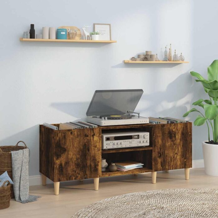 Armoire à disques chêne fumé 121x38x48 cm bois d'ingénierie – Image 1