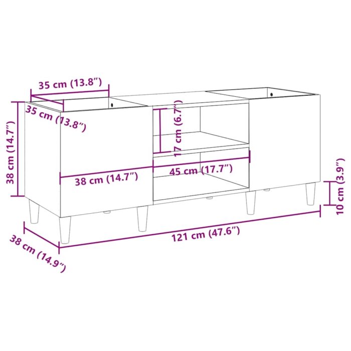 Armoire à disques chêne fumé 121x38x48 cm bois d'ingénierie – Image 6