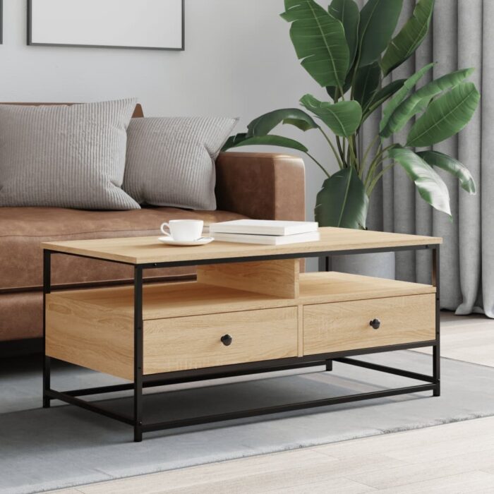Table basse chêne sonoma 100x51x45 cm bois d'ingénierie – Image 1