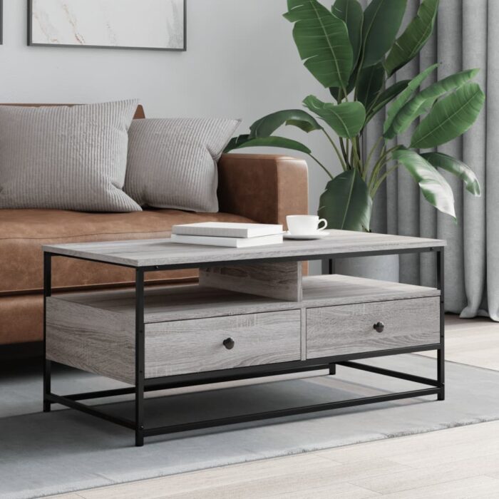 Table basse sonoma gris 100x51x45 cm bois d'ingénierie – Image 1