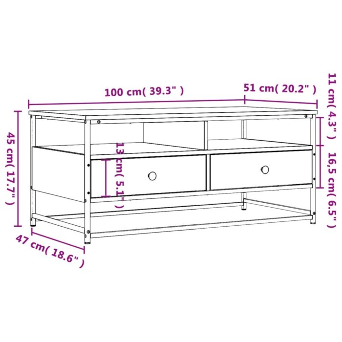 Table basse sonoma gris 100x51x45 cm bois d'ingénierie – Image 9