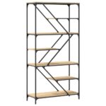 Bibliothèque chêne sonoma 91x36x176 cm bois ingénierie et acier – Image 4