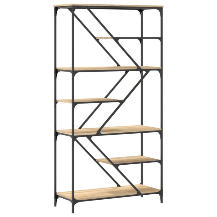 Bibliothèque chêne sonoma 91x36x176 cm bois ingénierie et acier – Image 4