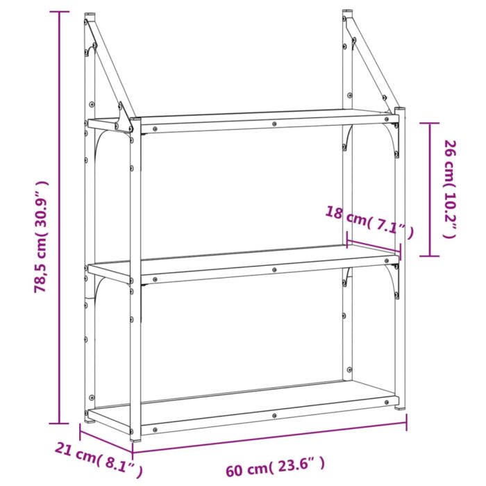 Étagère murale 3 niveaux chêne sonoma 60x21x78,5 cm – Image 6