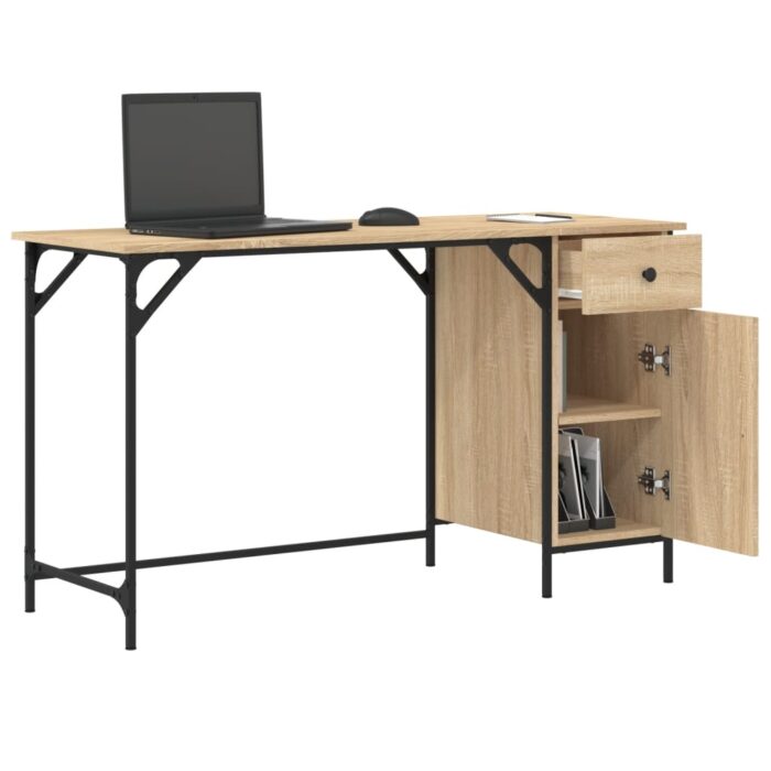 Bureau d'ordinateur chêne sonoma 131x48x75 cm bois d’ingénierie – Image 2
